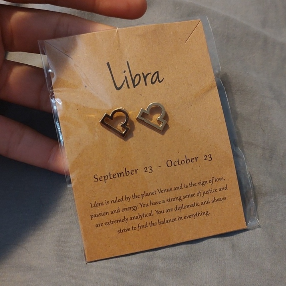 Gold Libra Zodiac Stud Earrings